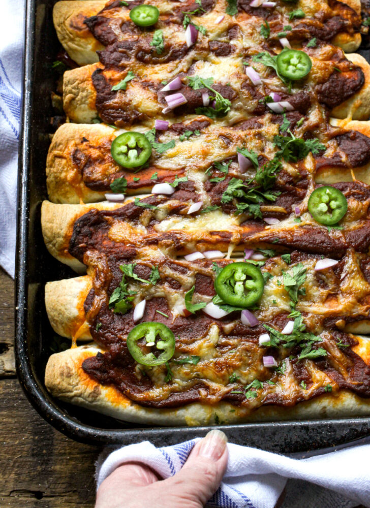 Chicken, black bean, and veggie enchiladas