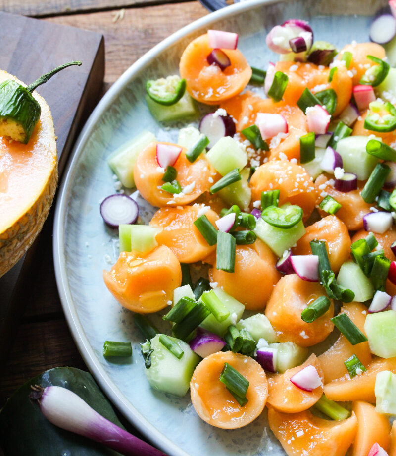 Sweet and savory cantaloupe salad