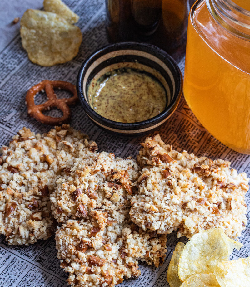 Pretzel and potato chip coated chicken